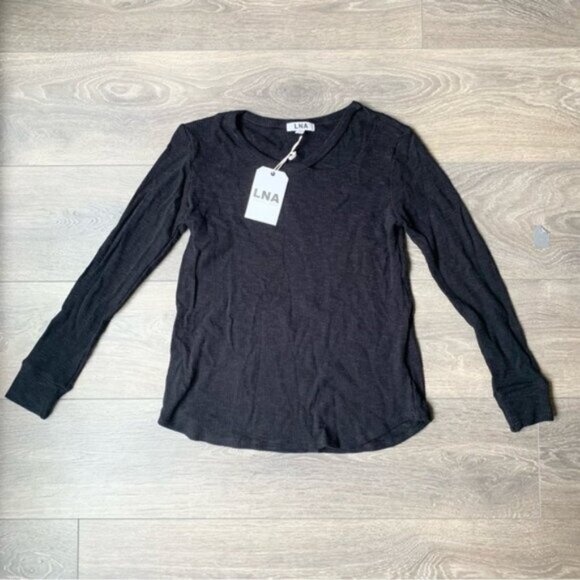 LNA Waffle knit Long Sleeve Desert Crew Top Cut out Long sleeve Black Size XS - Picture 2 of 14